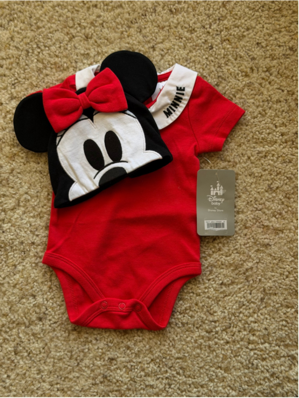 Baby Disney Minnie Mouse Bodysuit and Hat Set 0-3 Months Red White